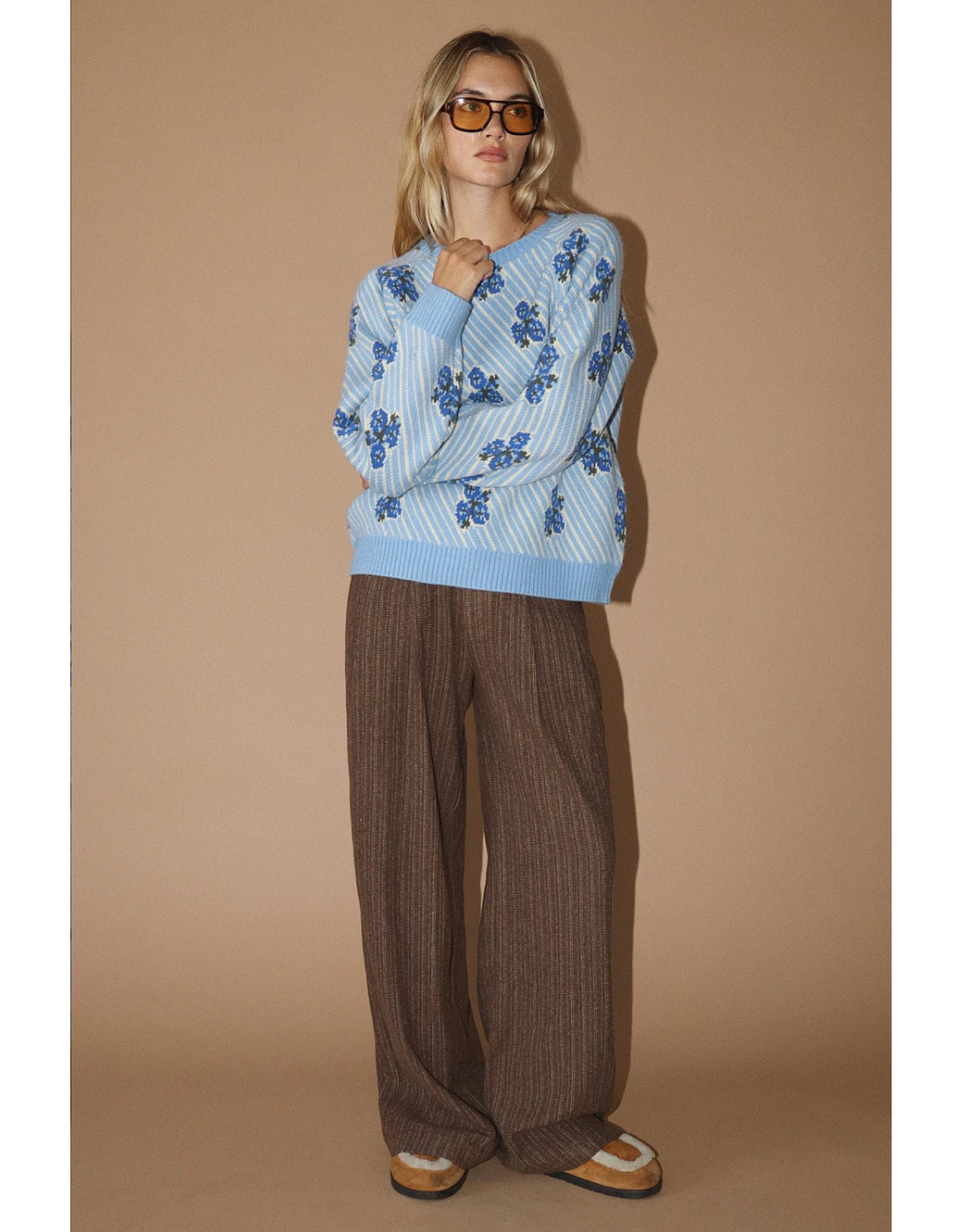 Bailey Rose Blue Floral Jacquard Knit Pullover
