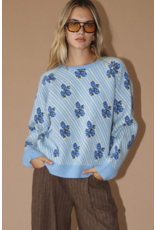 Bailey Rose Blue Floral Jacquard Knit Pullover