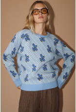 Bailey Rose Blue Floral Jacquard Knit Pullover