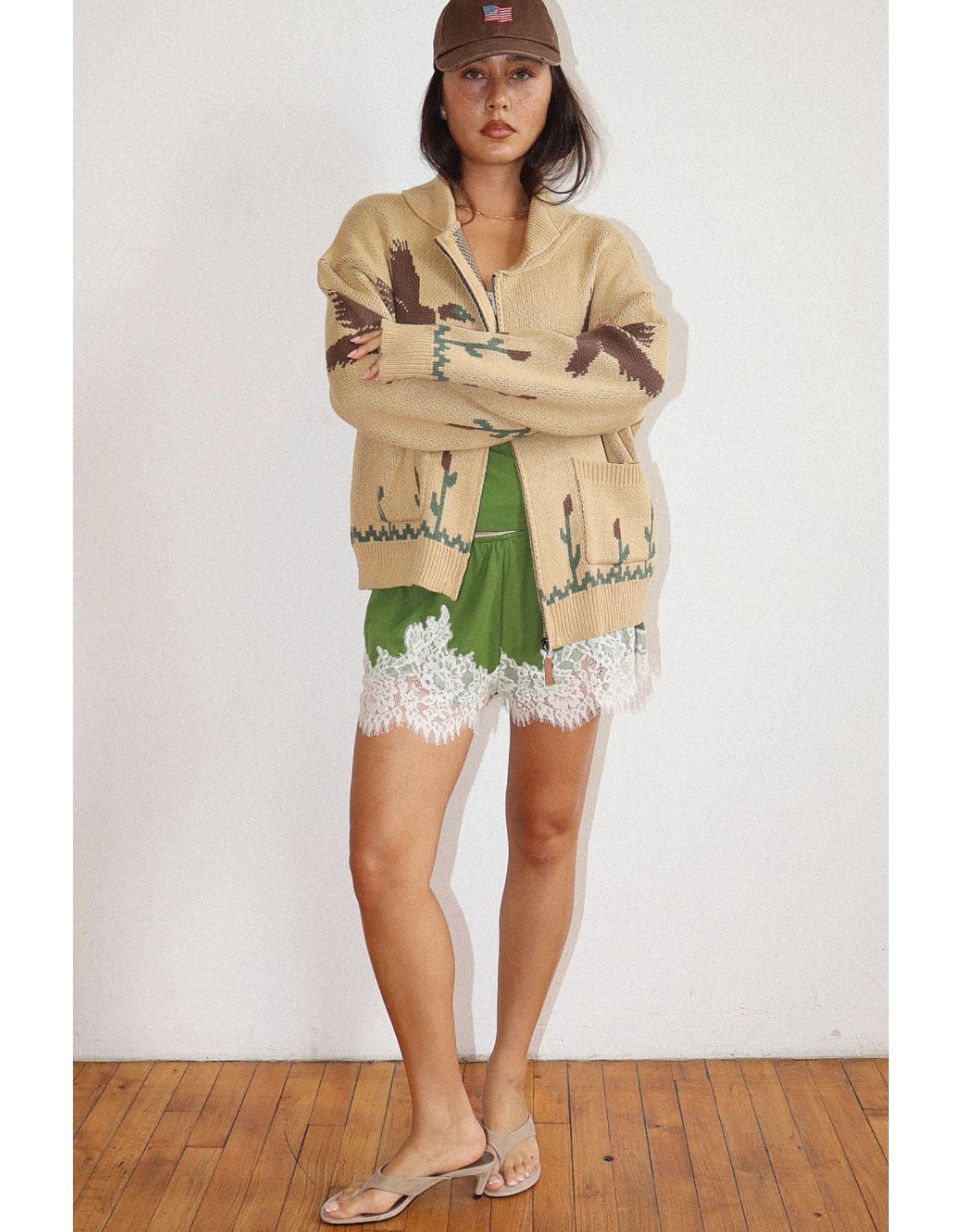 Bailey Rose Knit Zip Cardigan (Mallard - Tan)