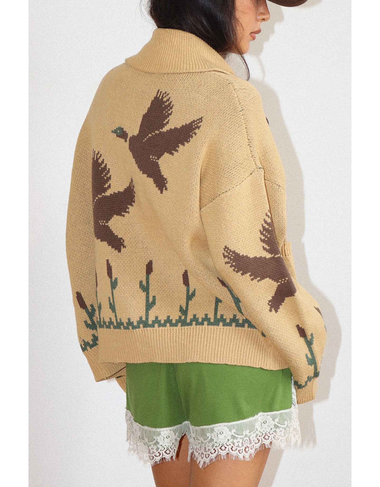 Bailey Rose Knit Zip Cardigan (Mallard - Tan)