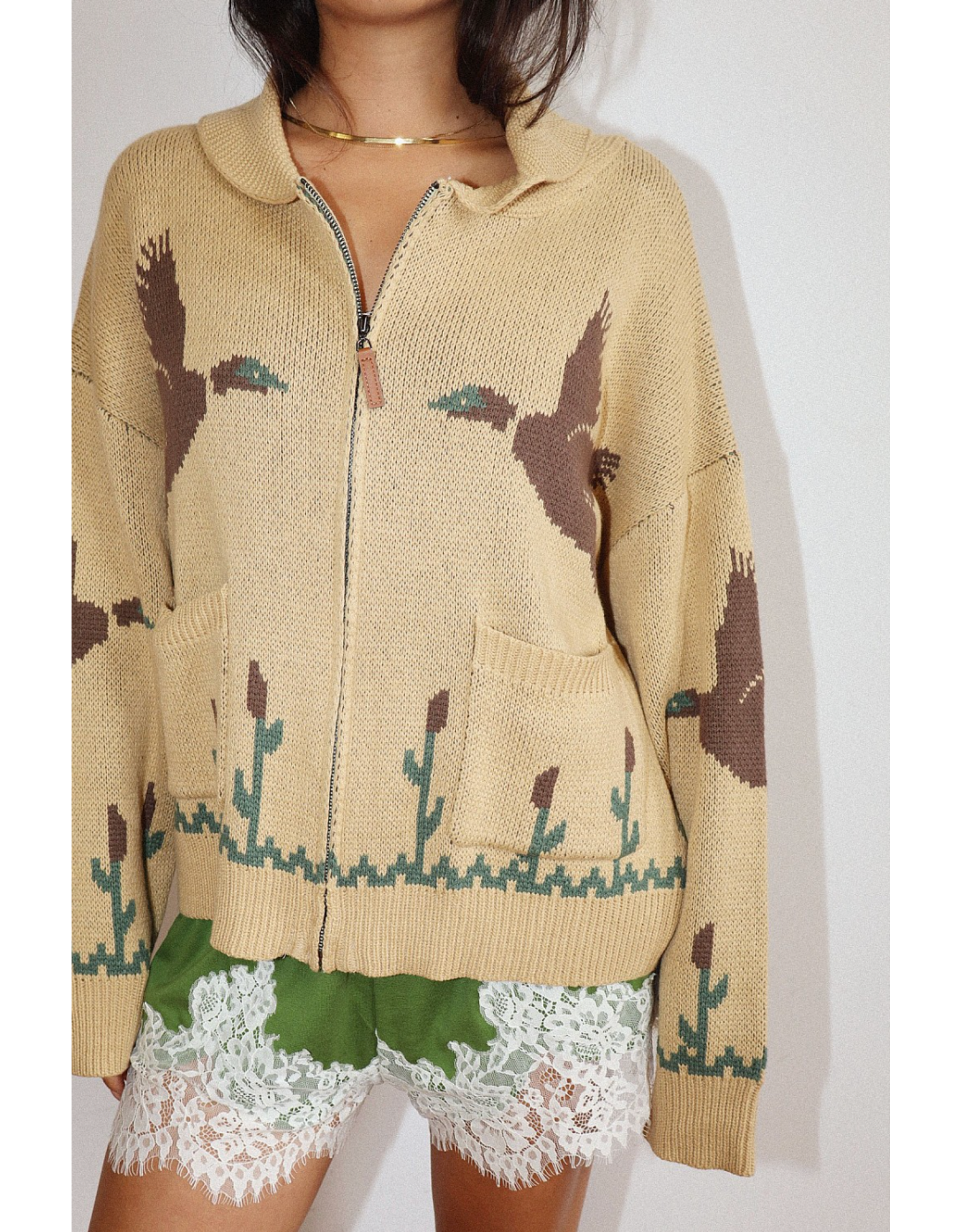 Bailey Rose Knit Zip Cardigan (Mallard - Tan)