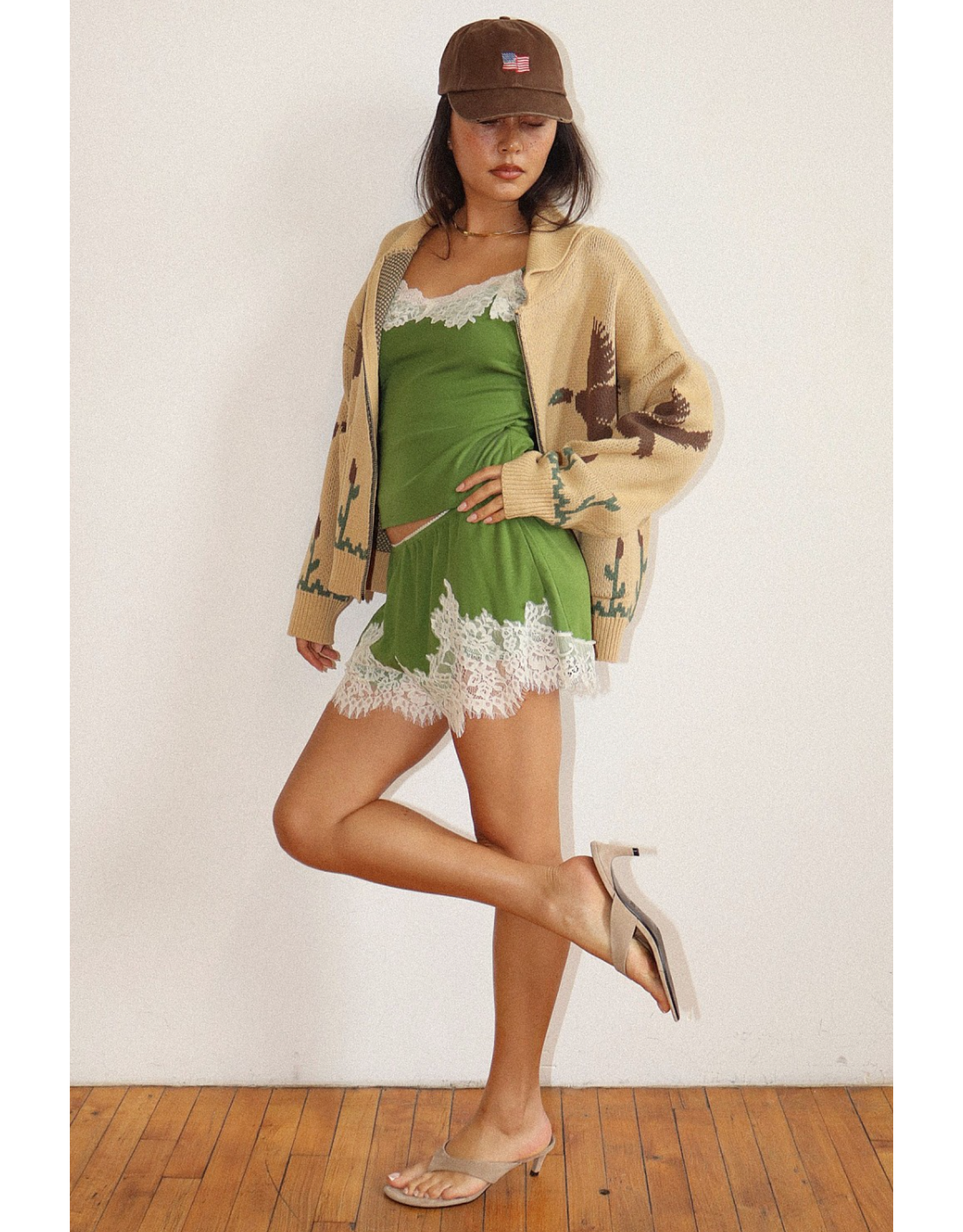 Bailey Rose Knit Zip Cardigan (Mallard - Tan)