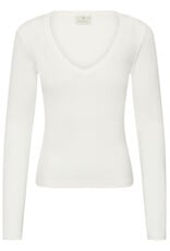 Kaffe Kaffe - Liddy Deep V Neck Long Sleeve Tee (Chalk)