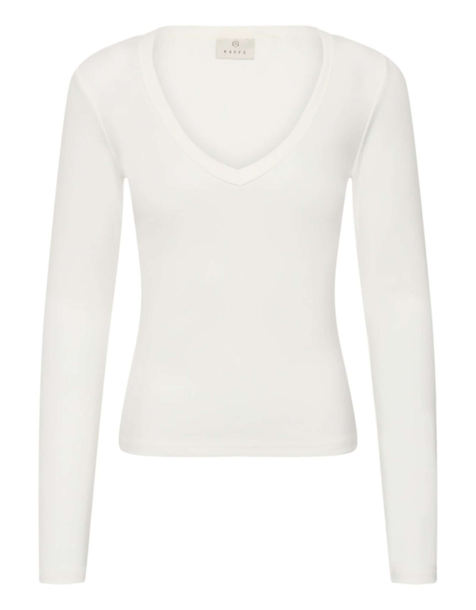 Kaffe Kaffe - Liddy Deep V Neck Long Sleeve Tee (Chalk)