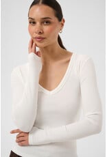 Kaffe Kaffe - Liddy Deep V Neck Long Sleeve Tee (Chalk)