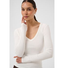 Kaffe Kaffe - Liddy Deep V Neck Long Sleeve Tee (Chalk)