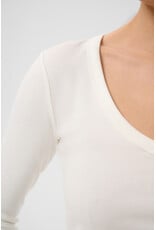 Kaffe Kaffe - Liddy Deep V Neck Long Sleeve Tee (Chalk)
