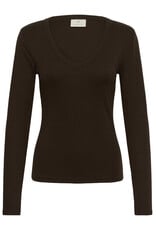 Kaffe Kaffe - Liddy Deep V Neck Long Sleeve Tee (Coffee Bean)