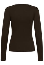 Kaffe Kaffe - Liddy Deep V Neck Long Sleeve Tee (Coffee Bean)