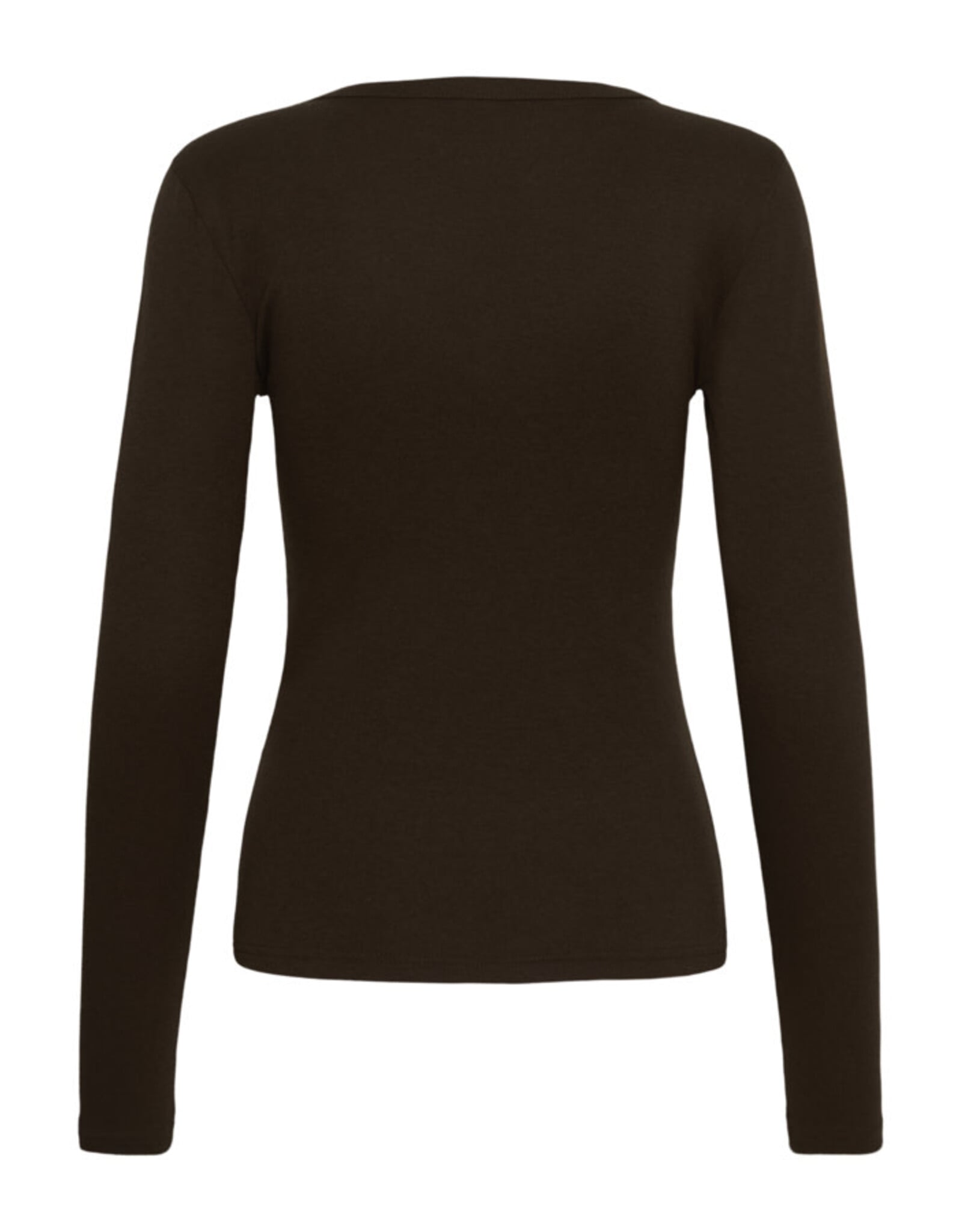 Kaffe Kaffe - Liddy Deep V Neck Long Sleeve Tee (Coffee Bean)