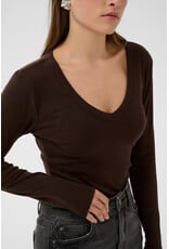 Kaffe Kaffe - Liddy Deep V Neck Long Sleeve Tee (Coffee Bean)