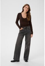 Kaffe Kaffe - Liddy Deep V Neck Long Sleeve Tee (Coffee Bean)