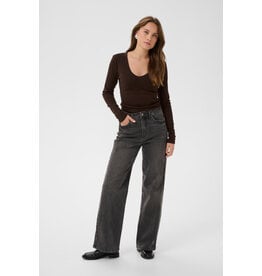 Kaffe Kaffe - Liddy Deep V Neck Long Sleeve Tee (Coffee Bean)