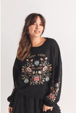Papillon Papillon - Floral Embroidered Sweater with Balloon Sleeves (Black)