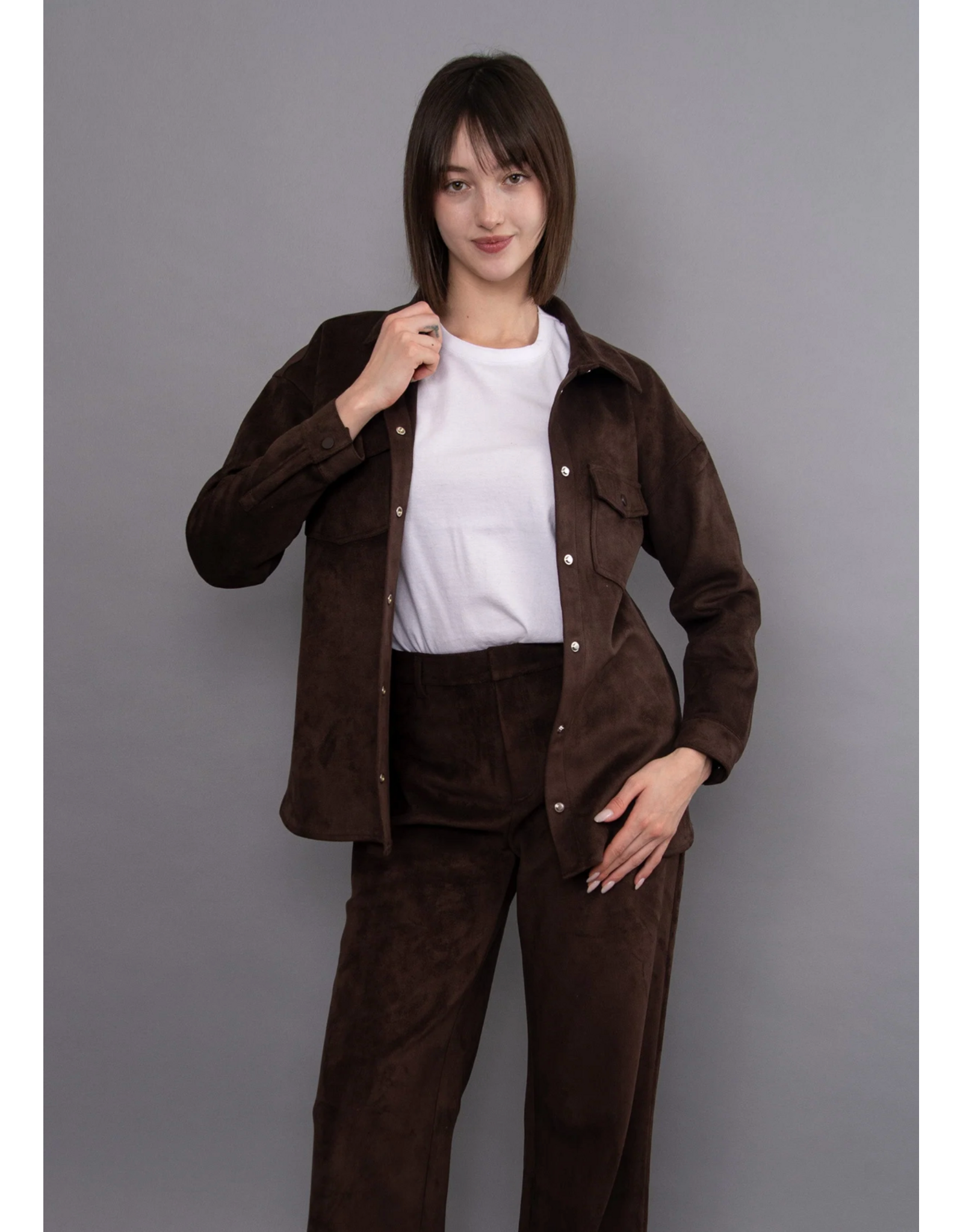 RD Style RD Style - Sadina Faux Suede Button Up (Deep Brown)