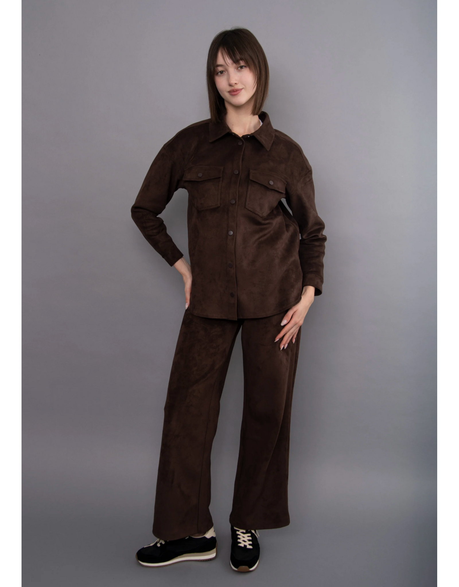 RD Style RD Style - Sadina Faux Suede Button Up (Deep Brown)