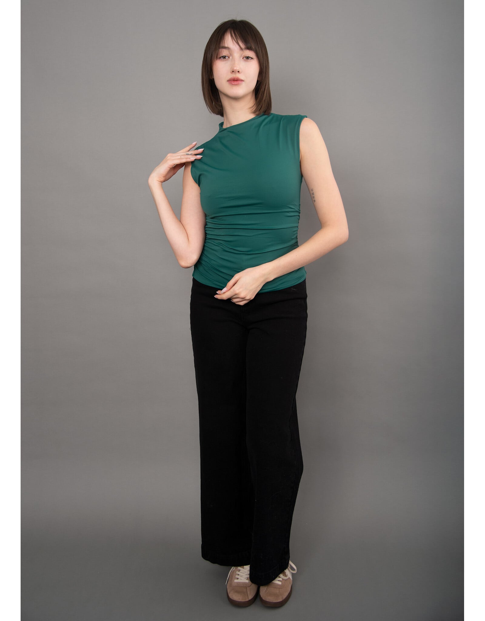 RD Style RD Style - Yve Mock Neck Ruched Tank (Dark Green)