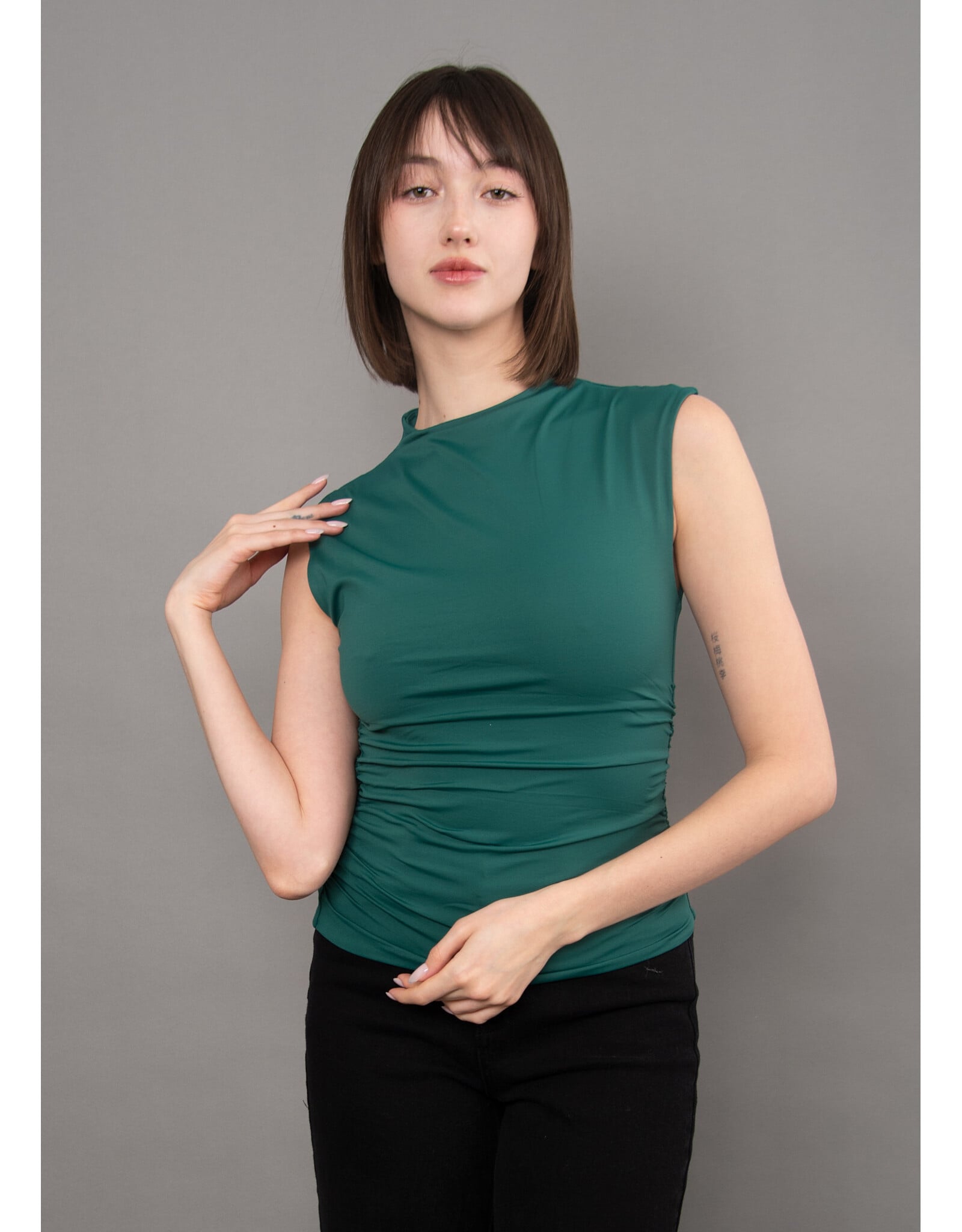RD Style RD Style - Yve Mock Neck Ruched Tank (Dark Green)