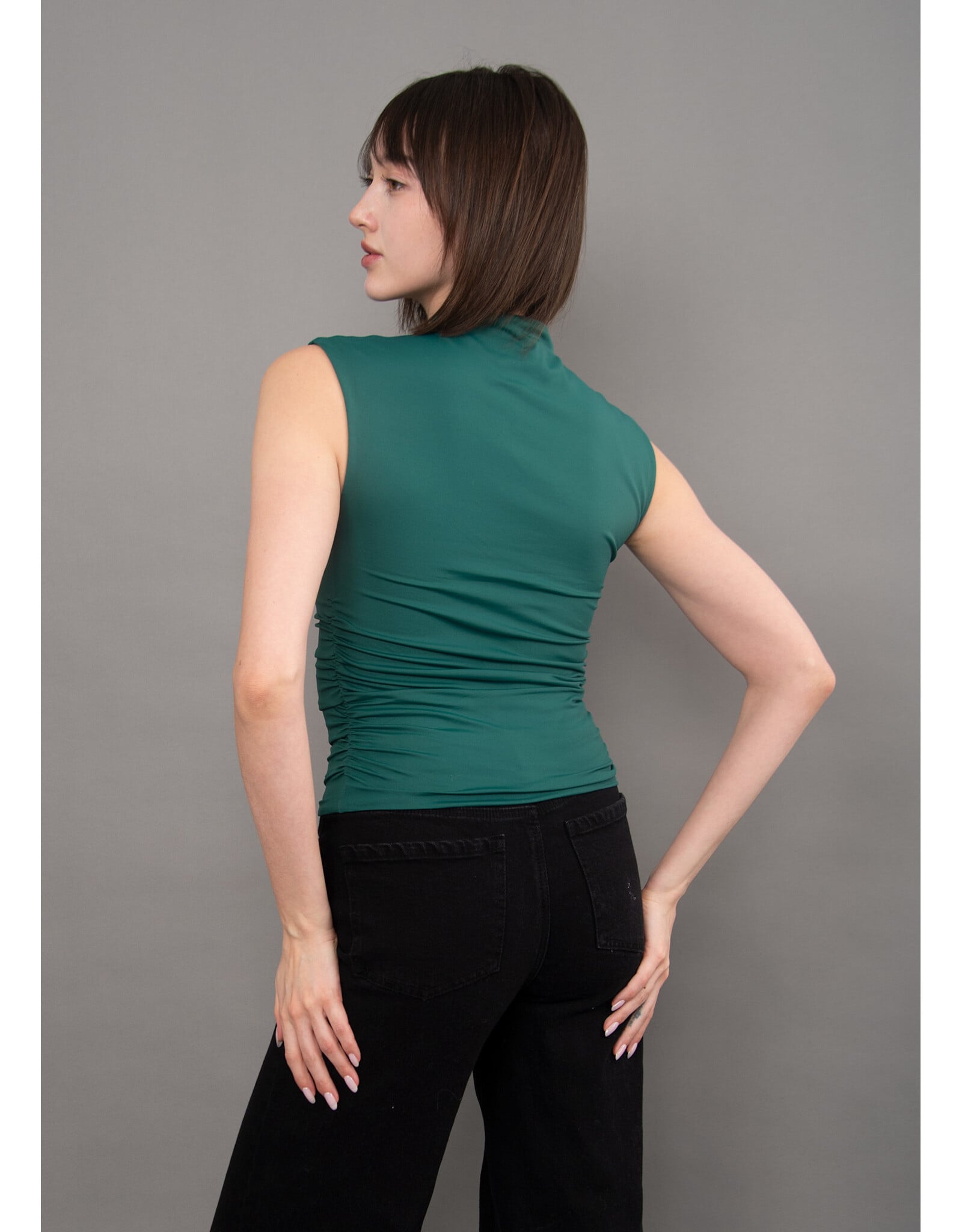RD Style RD Style - Yve Mock Neck Ruched Tank (Dark Green)