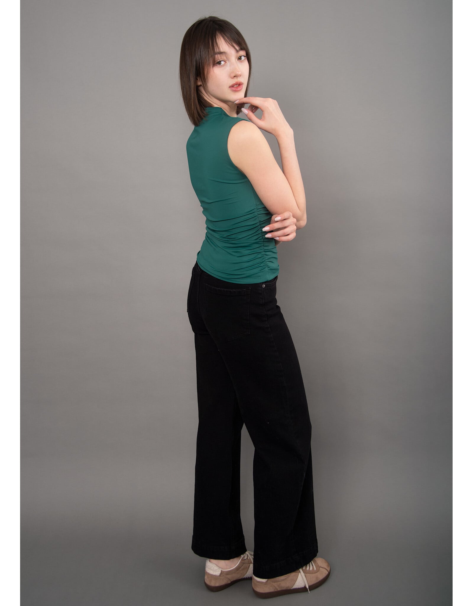 RD Style RD Style - Yve Mock Neck Ruched Tank (Dark Green)