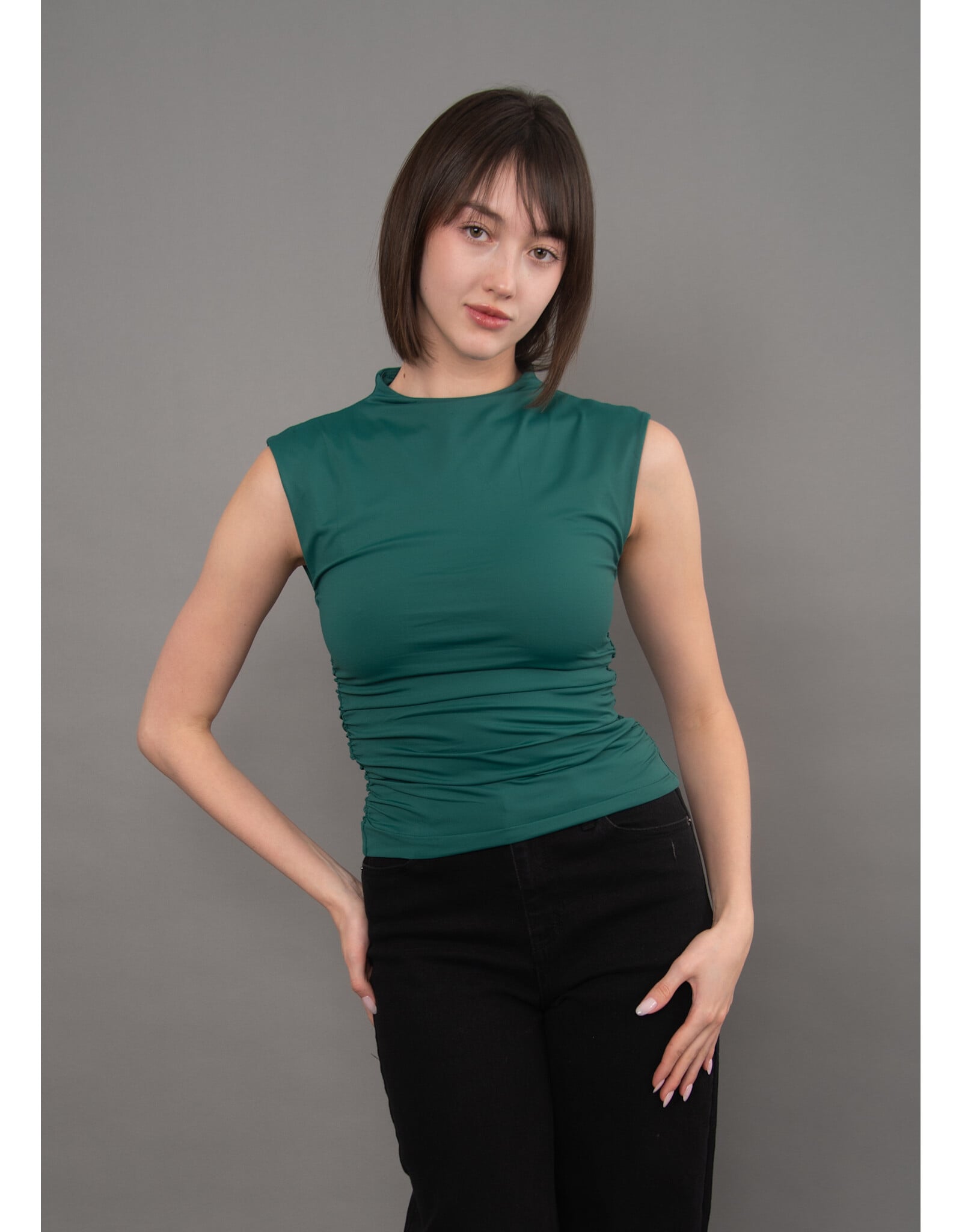 RD Style RD Style - Yve Mock Neck Ruched Tank (Dark Green)