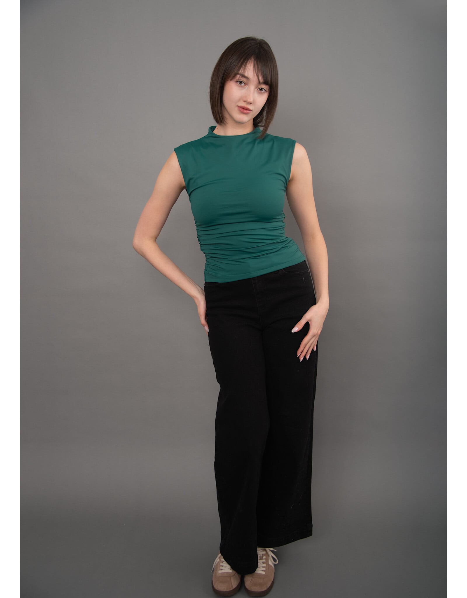 RD Style RD Style - Yve Mock Neck Ruched Tank (Dark Green)