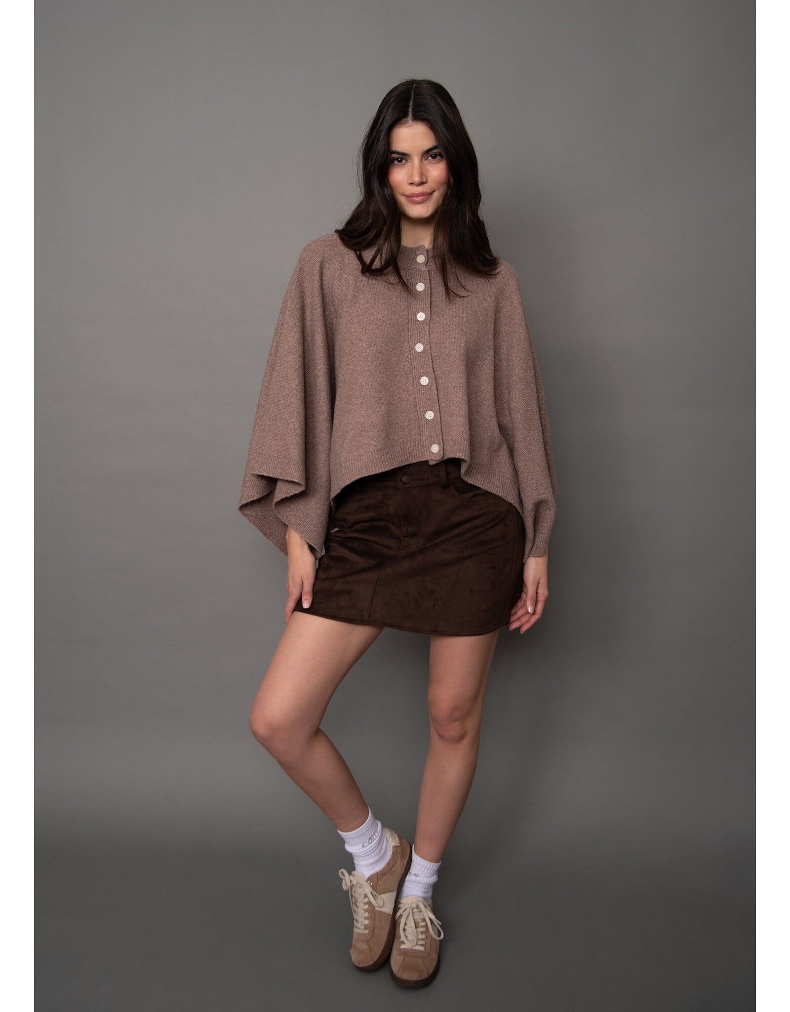 RD Style RD Style - Costanza Button Front Poncho (Mushroom)
