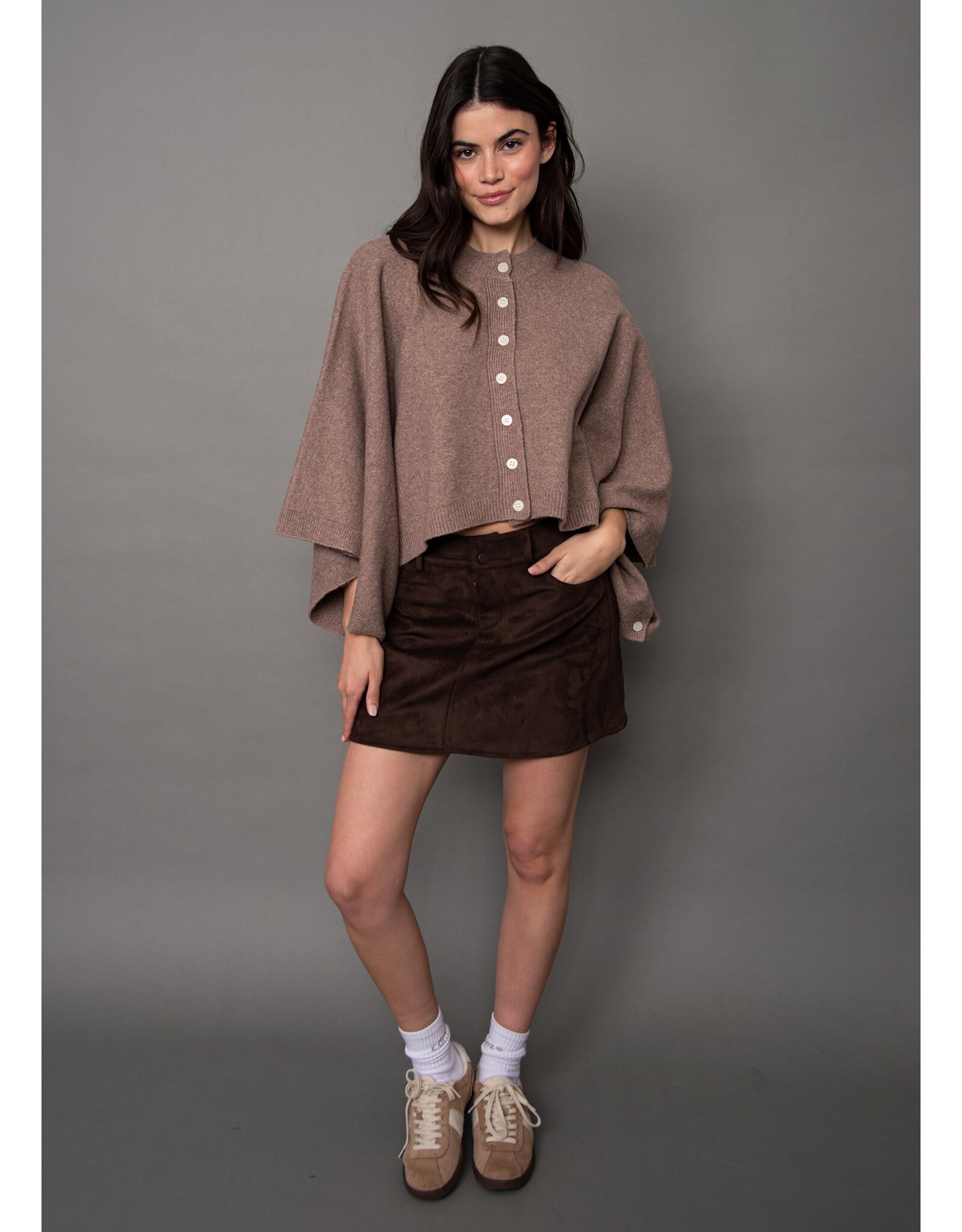 RD Style RD Style - Costanza Button Front Poncho (Mushroom)