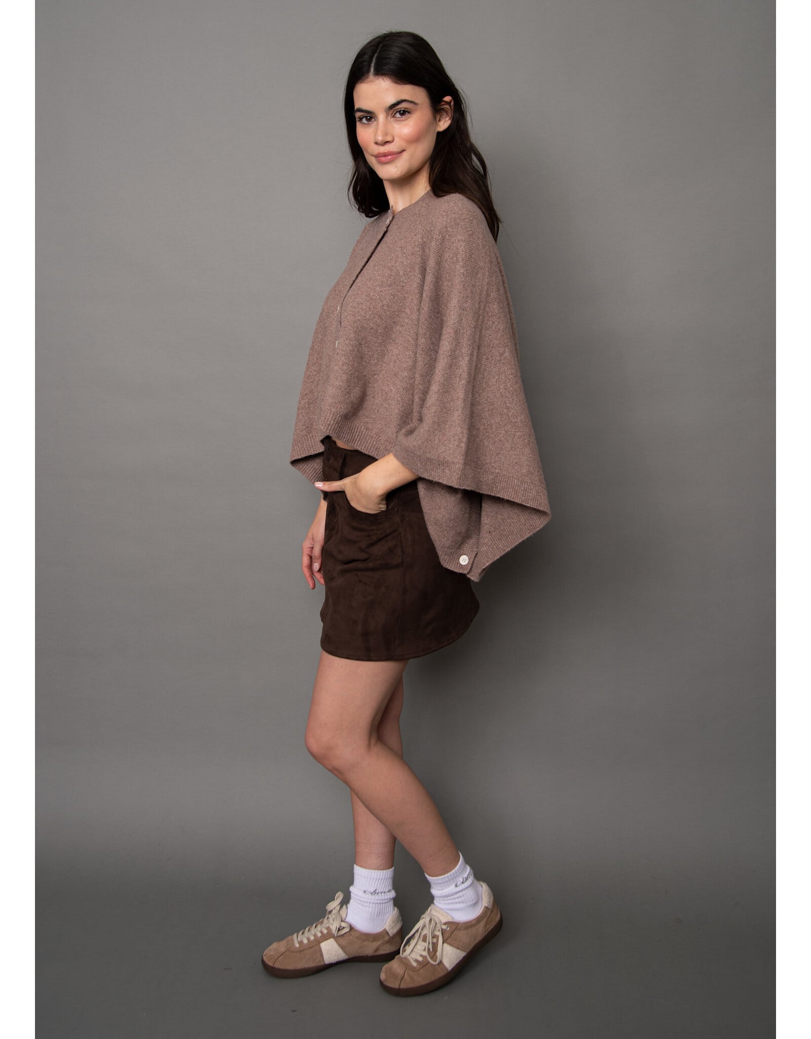 RD Style RD Style - Costanza Button Front Poncho (Mushroom)