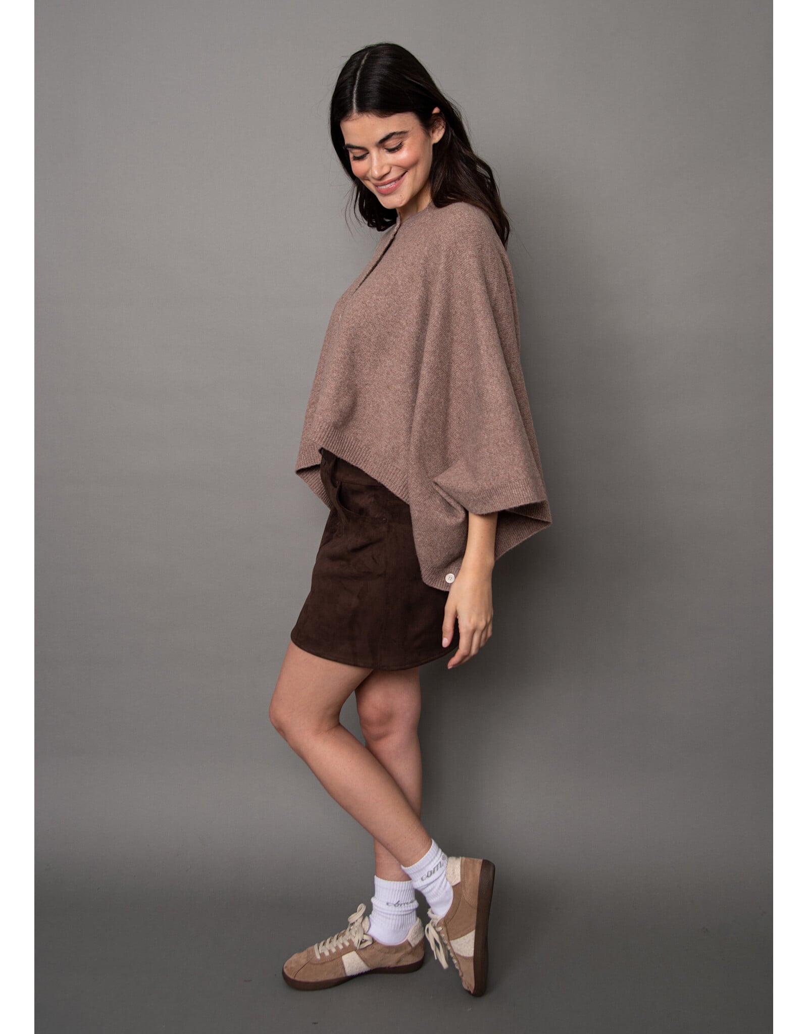 RD Style RD Style - Costanza Button Front Poncho (Mushroom)