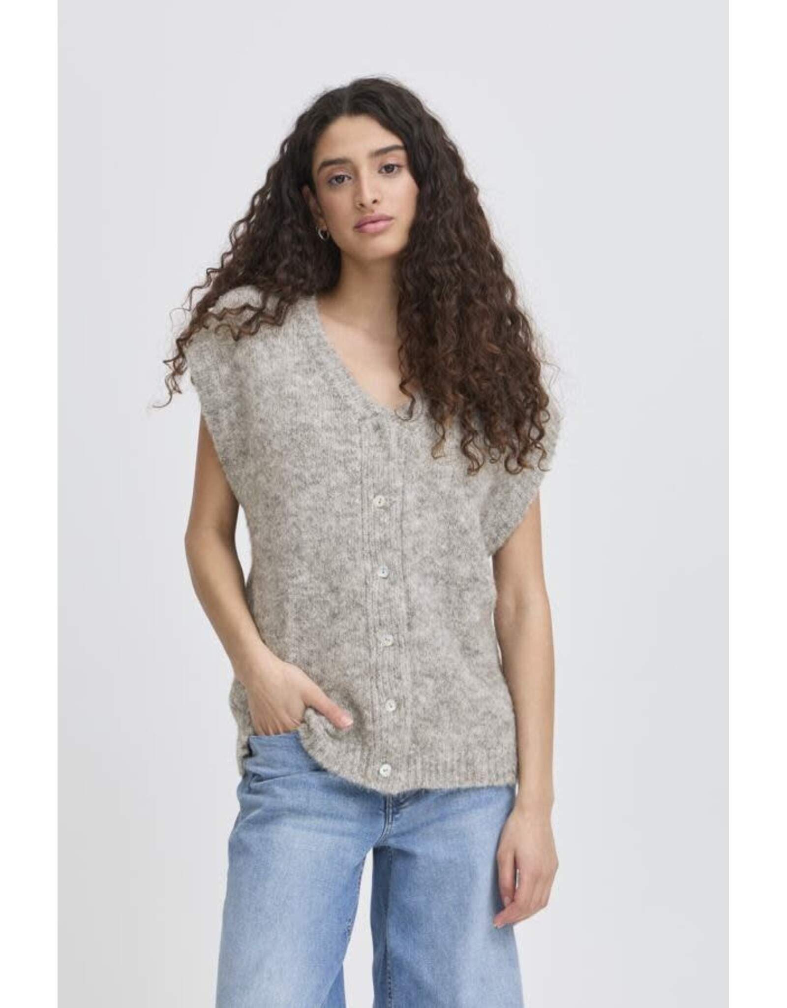 ICHI ICHI - Belablue Knit Waistcoat (Light Grey Melange)