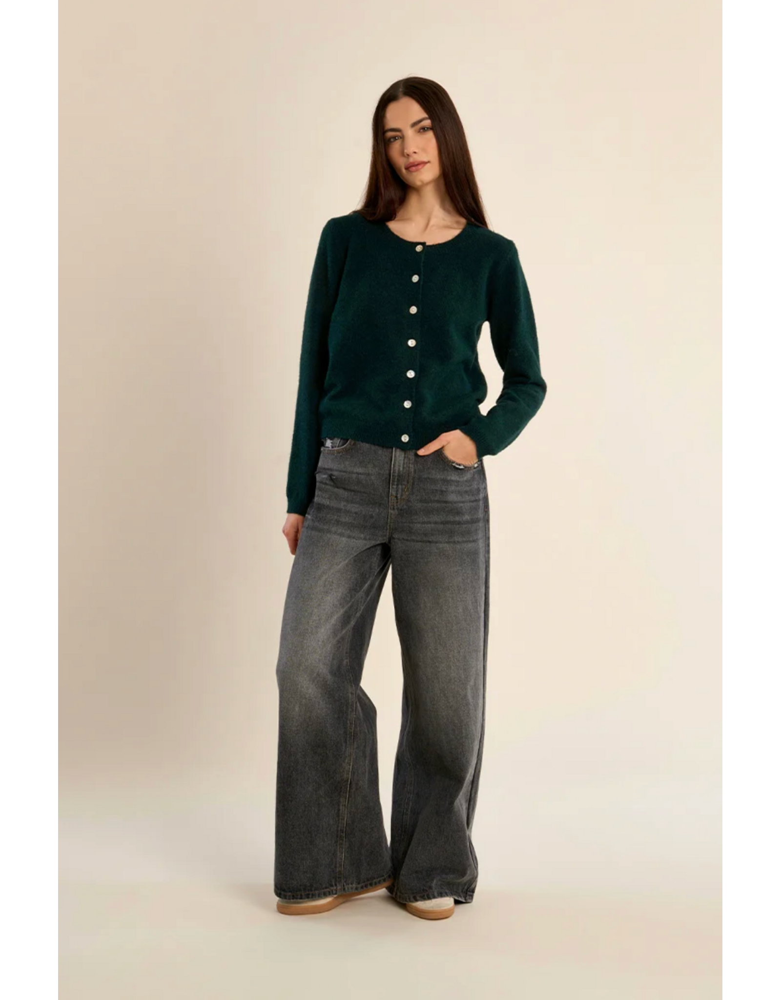 Molly Bracken Molly Bracken - Round Neck Cardigan (Green)