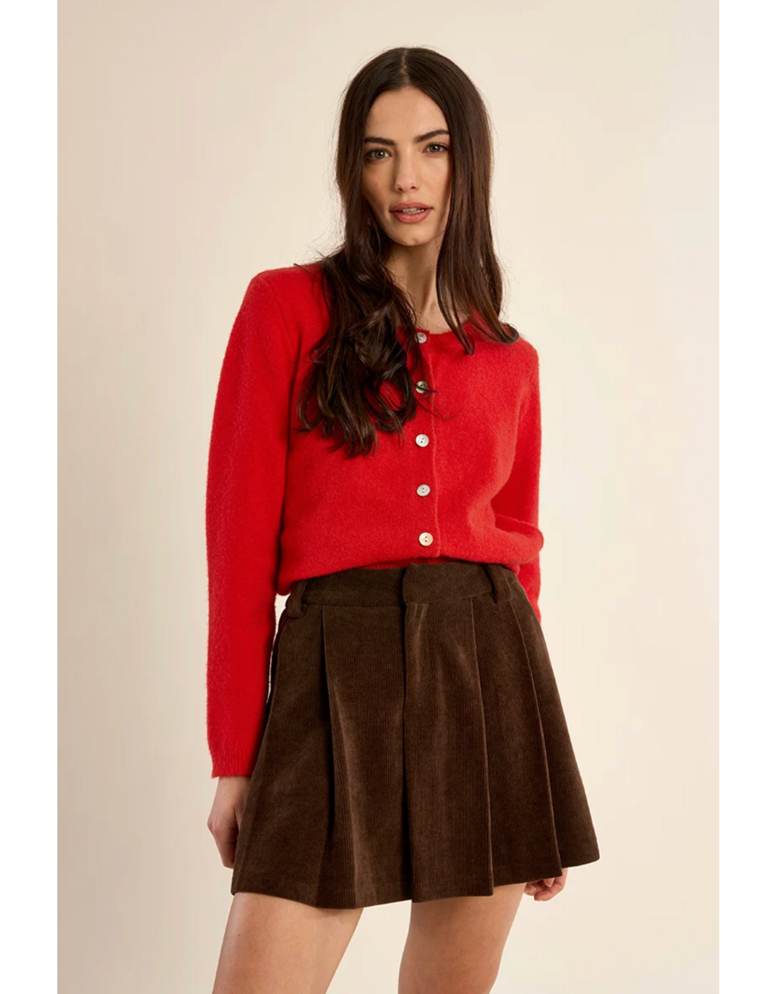 Molly Bracken Molly Bracken - Round Neck Cardigan (Red)