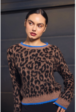 Molly Bracken Molly Bracken - Leopard Print Sweater with Blue Trim