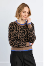 Molly Bracken Molly Bracken - Leopard Print Sweater with Blue Trim