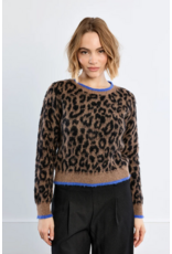 Molly Bracken Molly Bracken - Leopard Print Sweater with Blue Trim