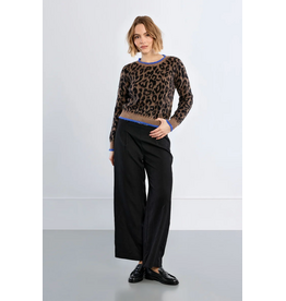 Molly Bracken Molly Bracken - Leopard Print Sweater with Blue Trim