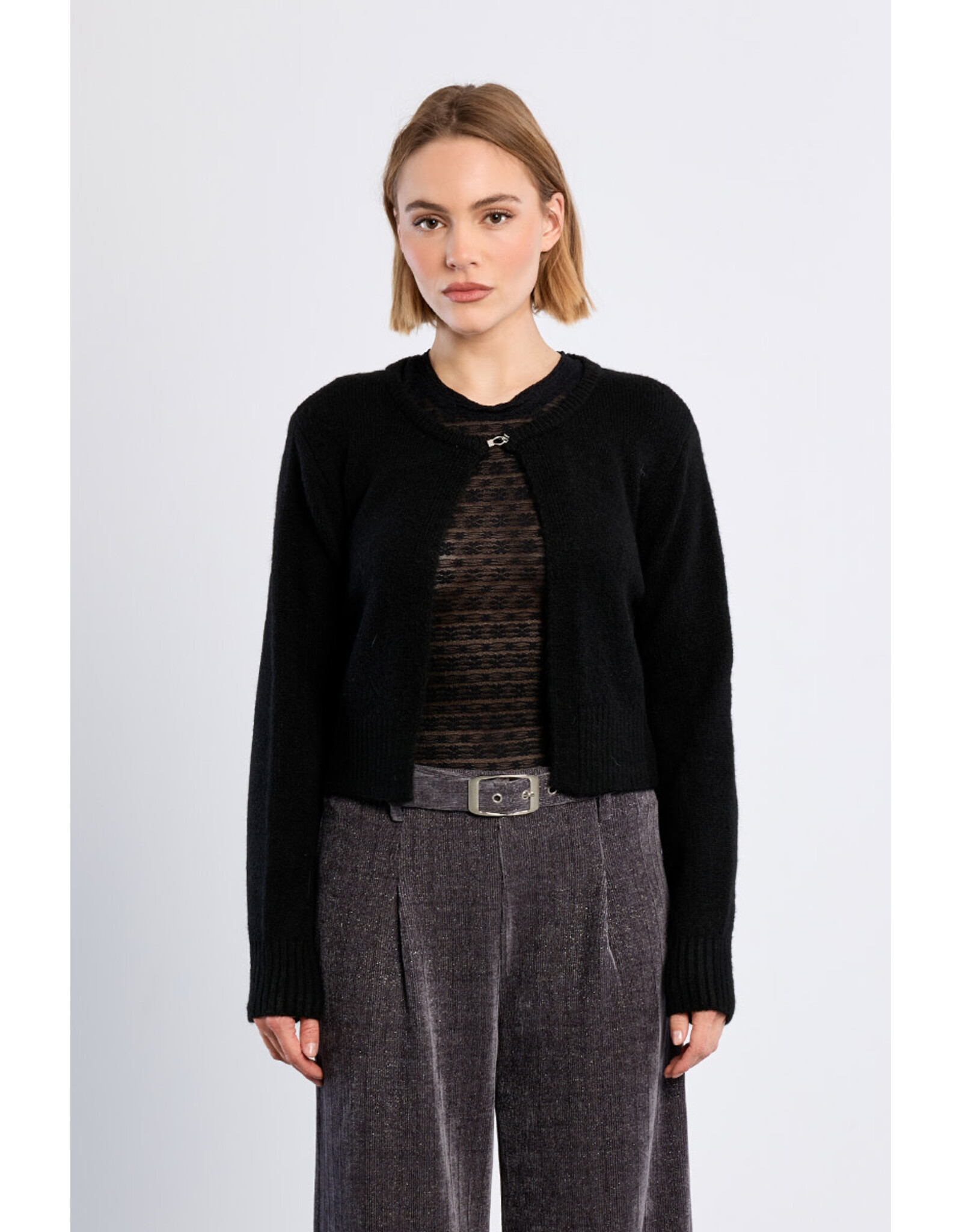 Molly Bracken Molly Bracken - Fluffy Knit Open Cardigan (Black)