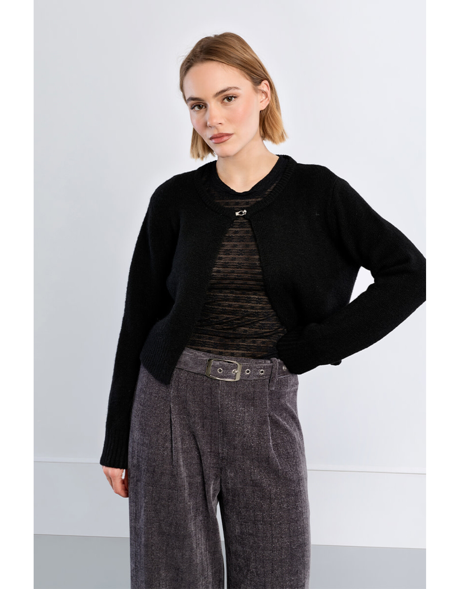 Molly Bracken Molly Bracken - Fluffy Knit Open Cardigan (Black)