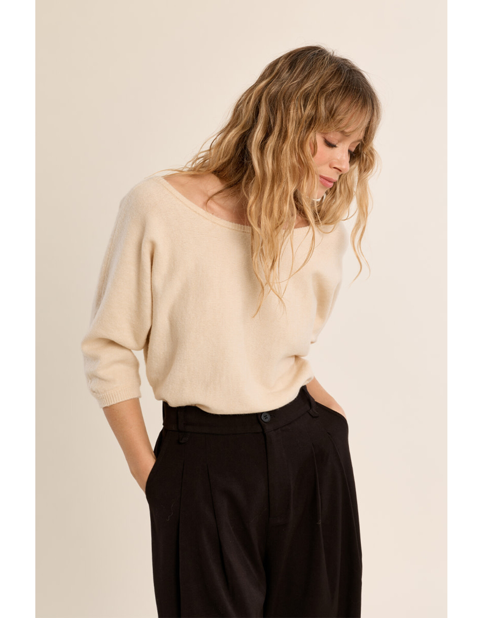 Molly Bracken Molly Bracken - 3/4 Sleeve Sweater with Open Back (Ivory)