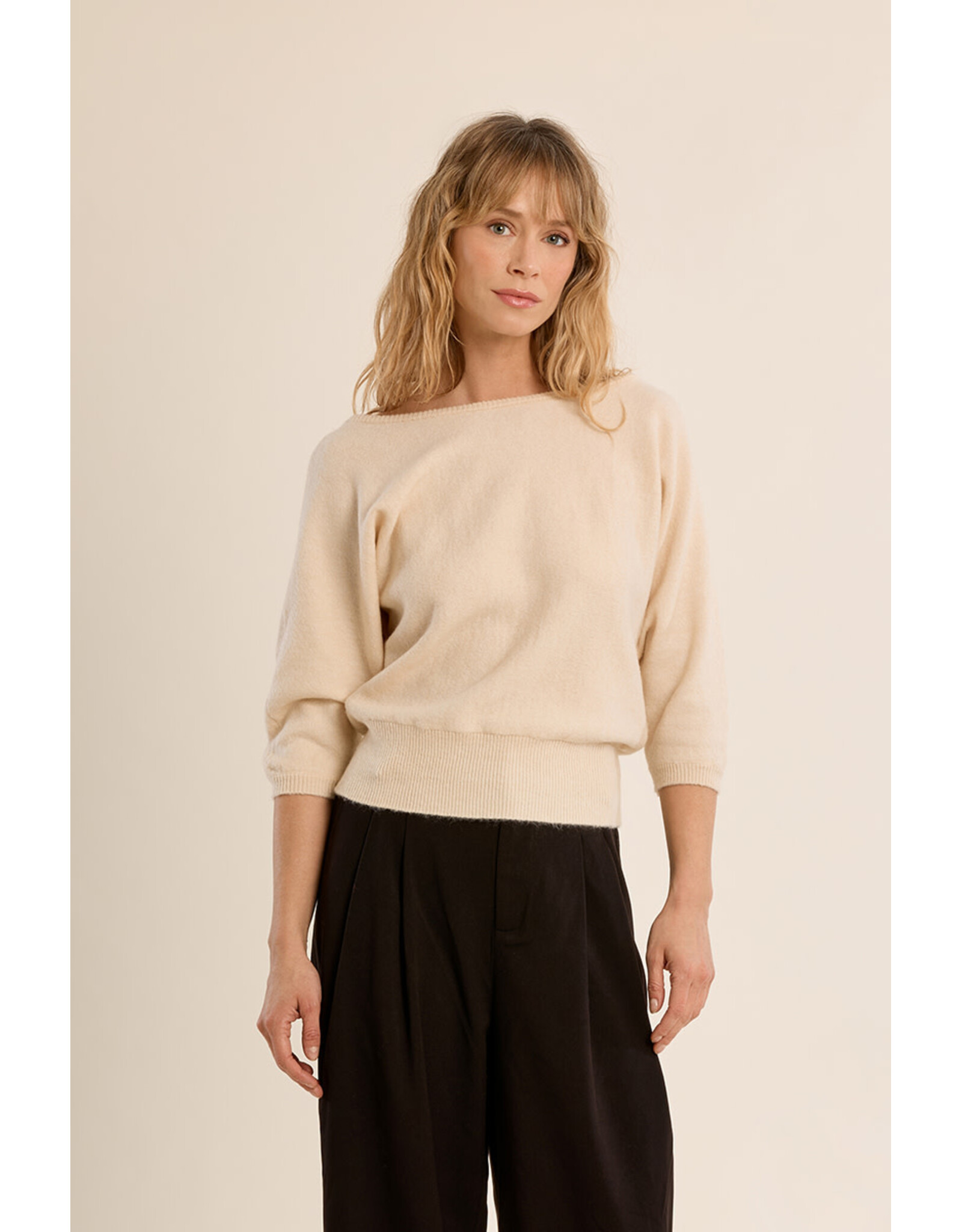 Molly Bracken Molly Bracken - 3/4 Sleeve Sweater with Open Back (Ivory)