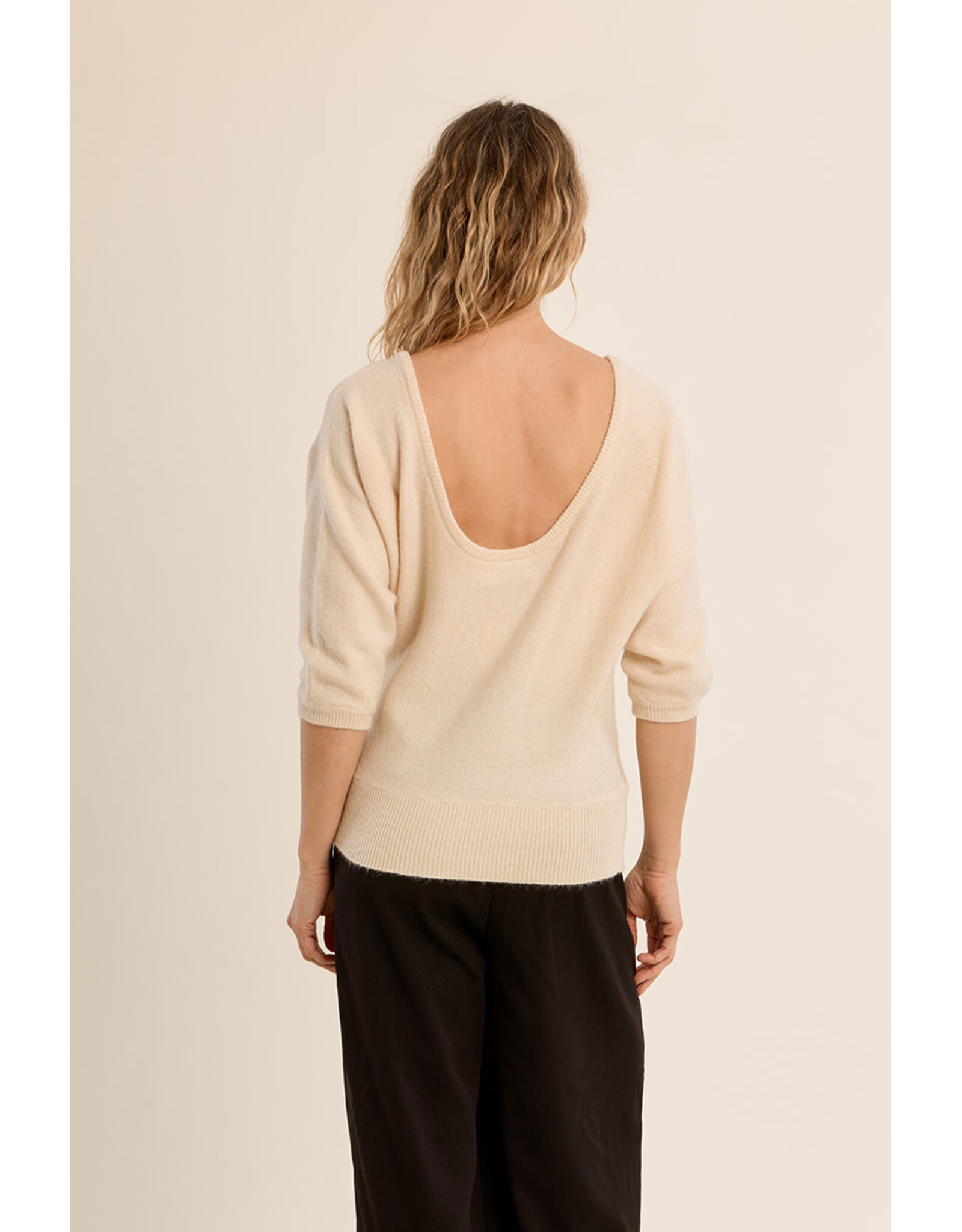 Molly Bracken Molly Bracken - 3/4 Sleeve Sweater with Open Back (Ivory)