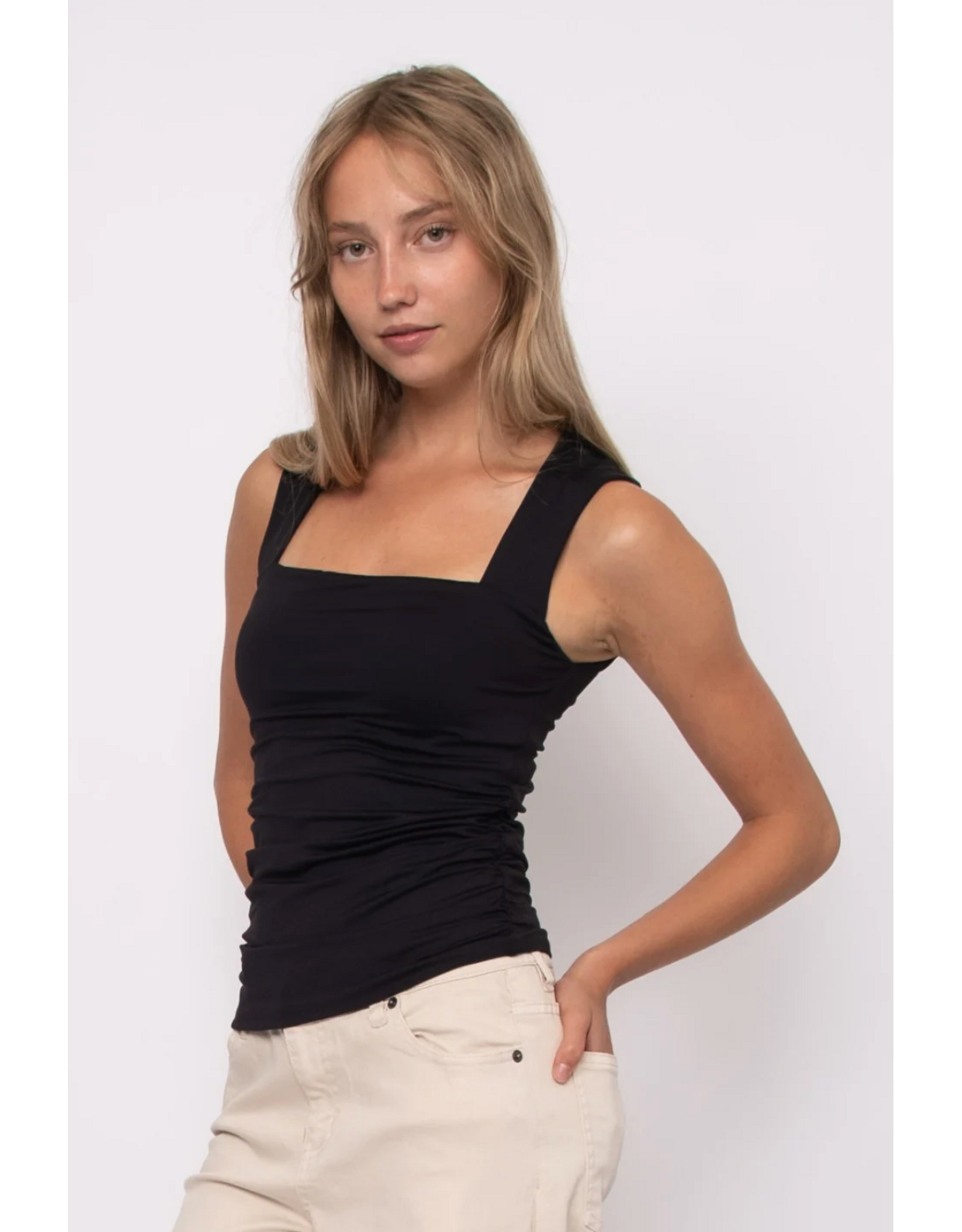 RD Style RD Style - Davinci Signature Second Skin Square Neck Ruched Top (Black)