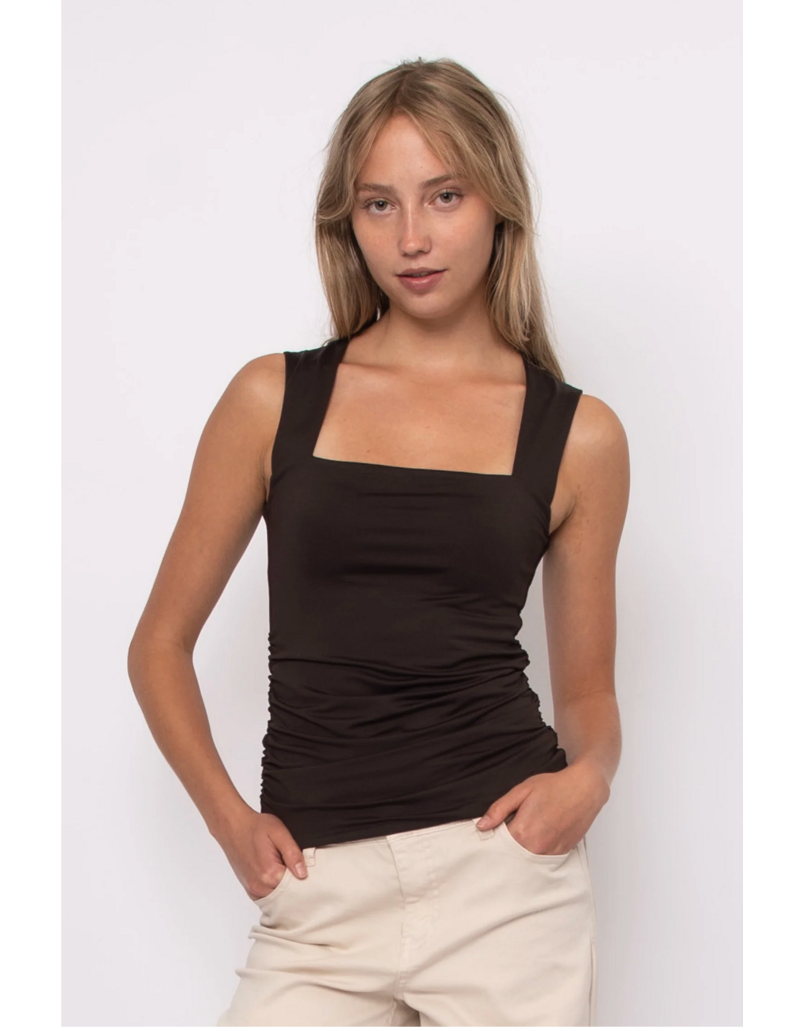 RD Style RD Style - Davinci Signature Second Skin Square Neck Ruched Top (Chocolate Torte)