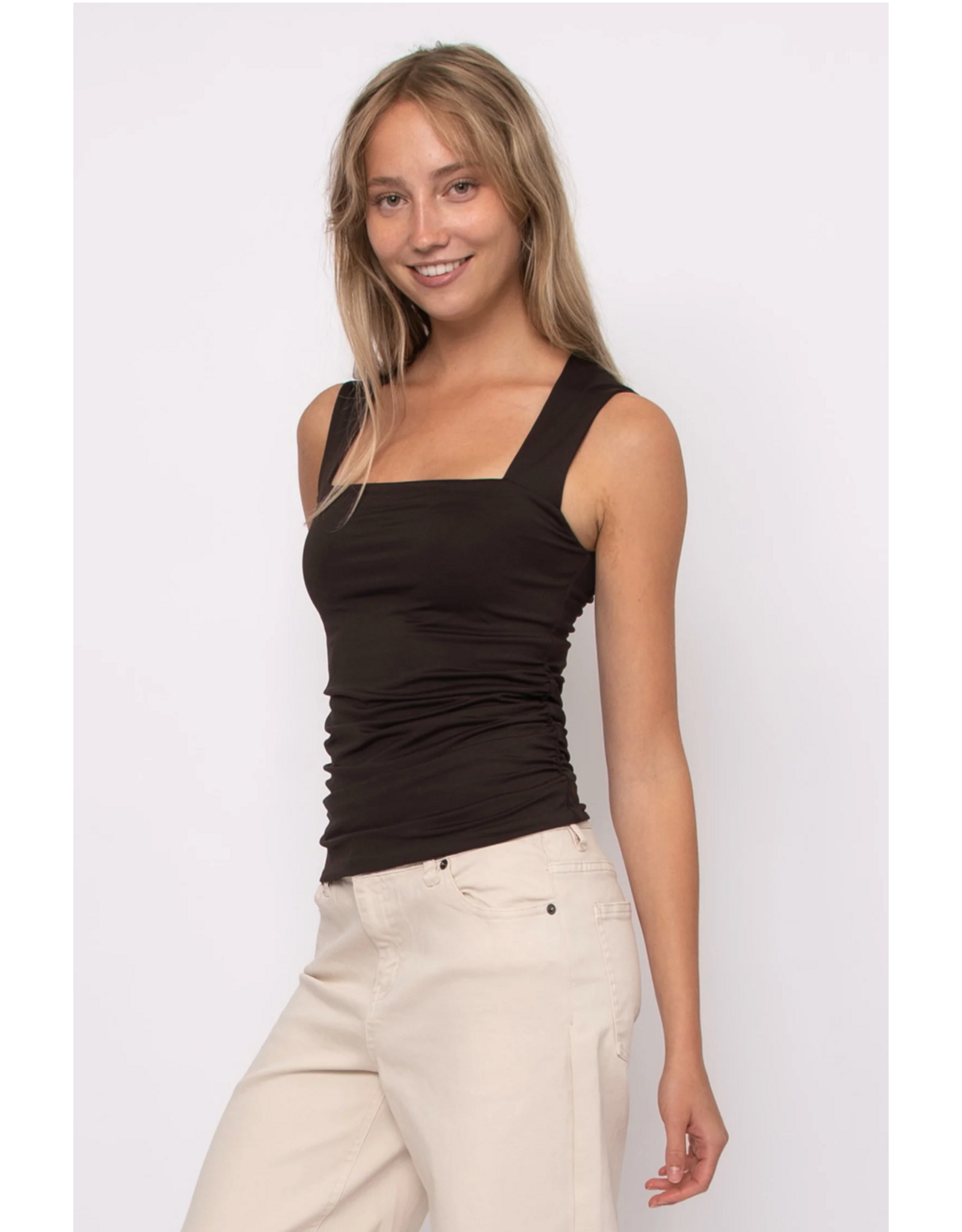 RD Style RD Style - Davinci Signature Second Skin Square Neck Ruched Top (Chocolate Torte)