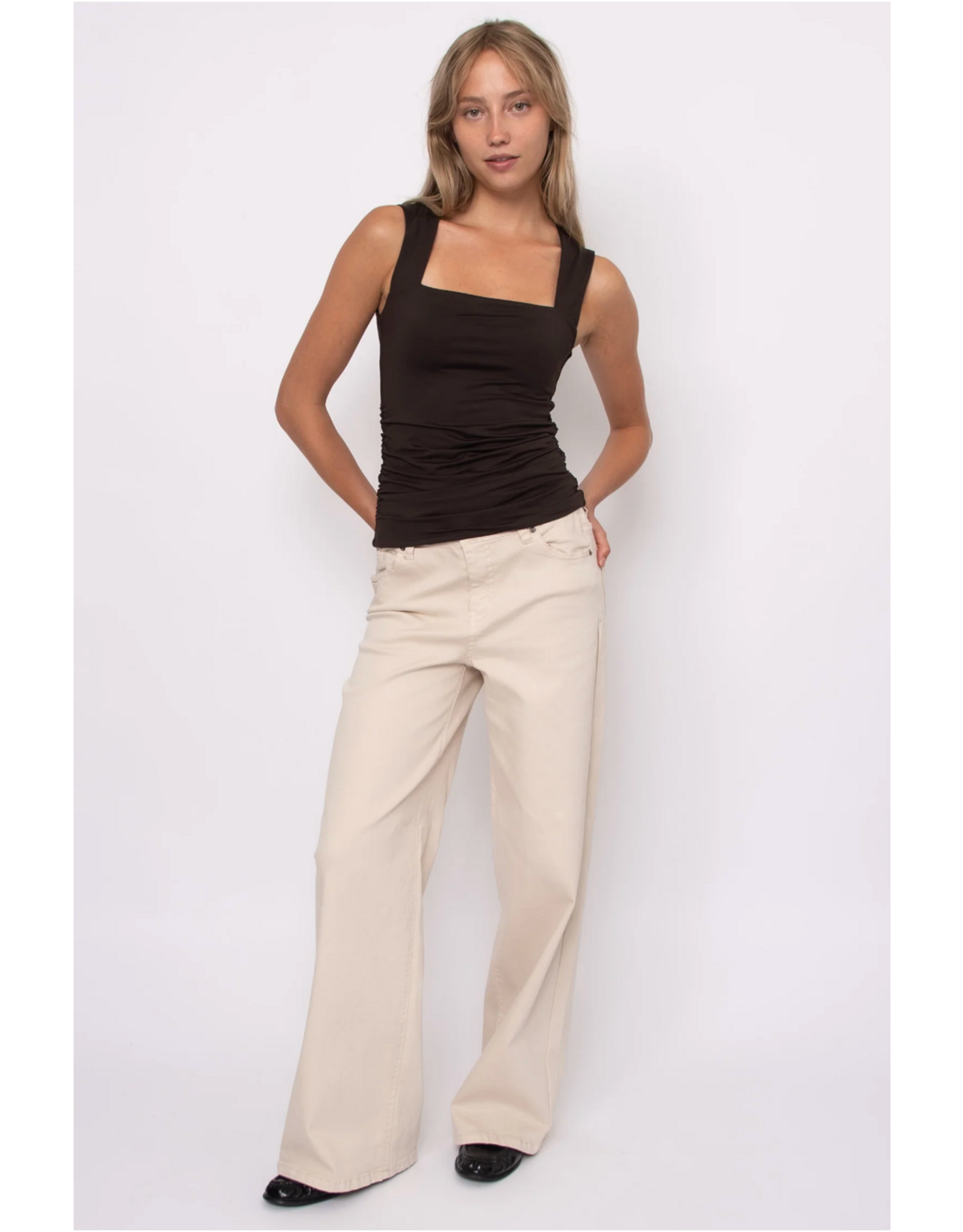 RD Style RD Style - Davinci Signature Second Skin Square Neck Ruched Top (Chocolate Torte)
