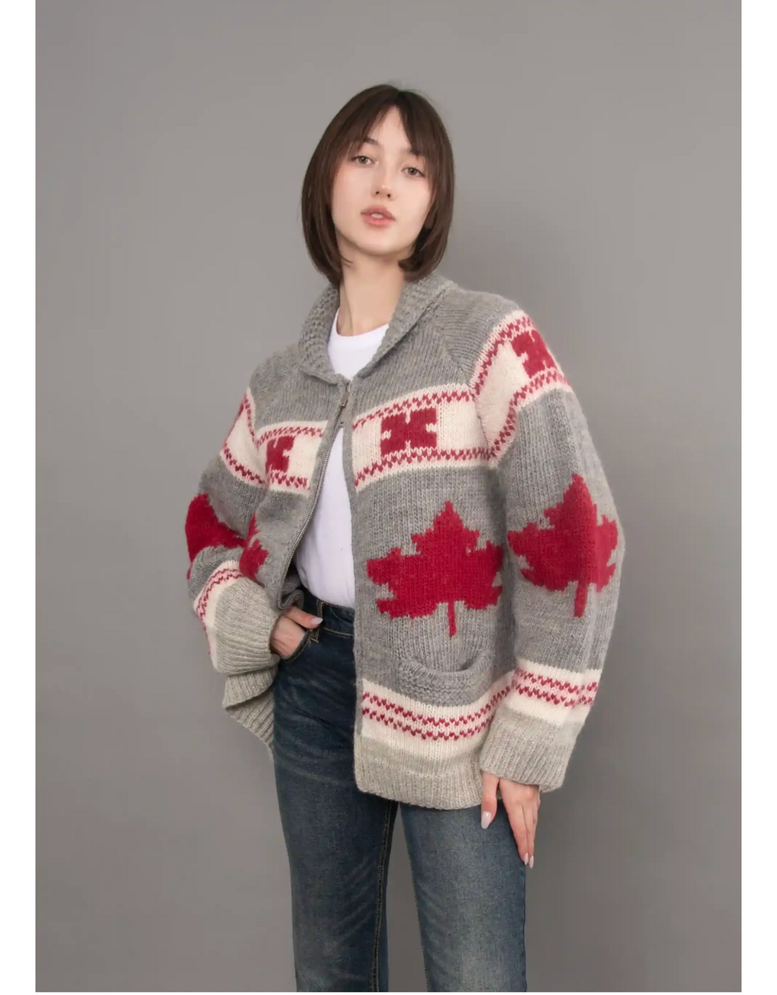 RD Style RD Style - Daria Shawl Collar Zip Up Sweater (Grey)