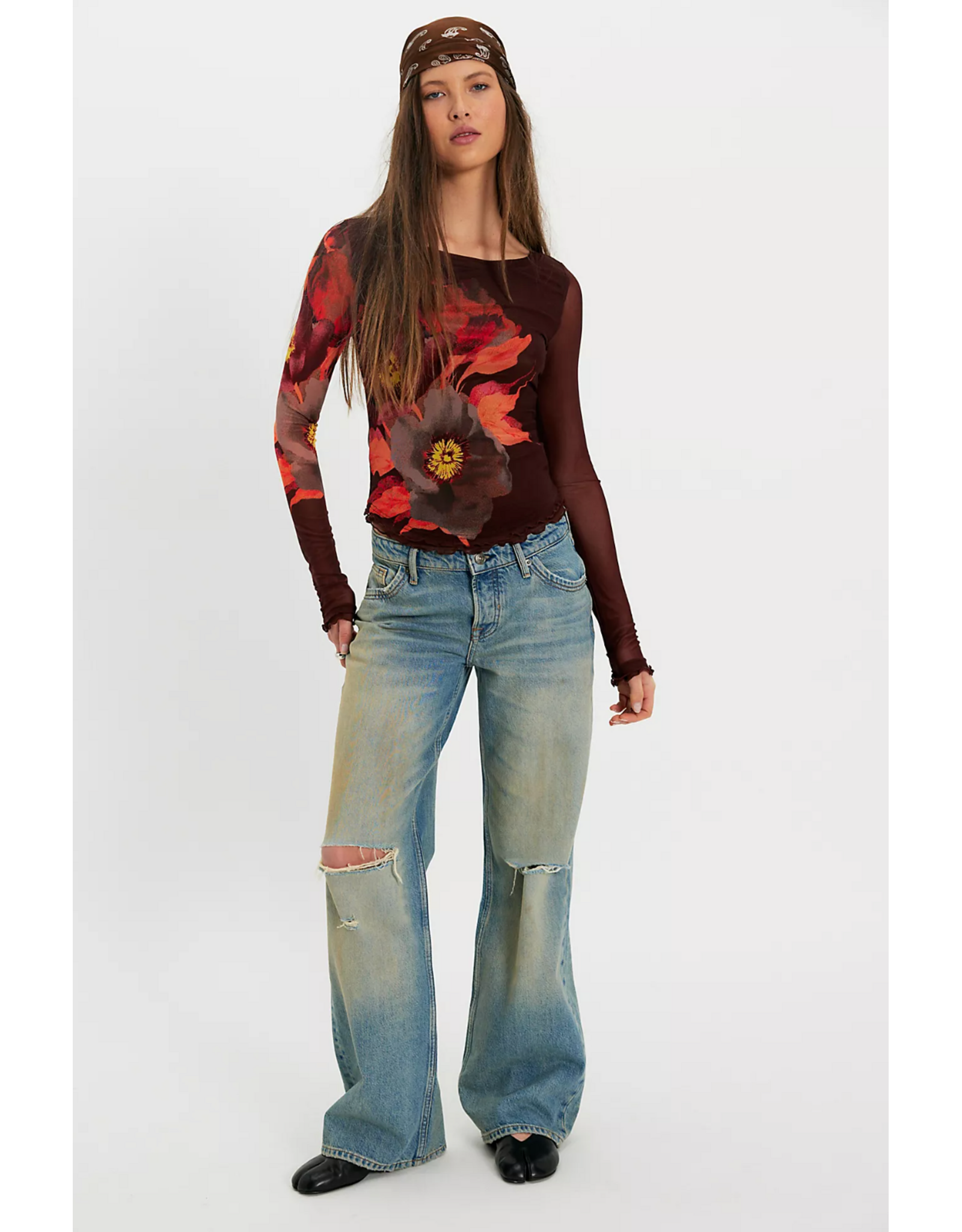 Free people Free People - Lilly Printed Long Sleeve Top (Cocoa)