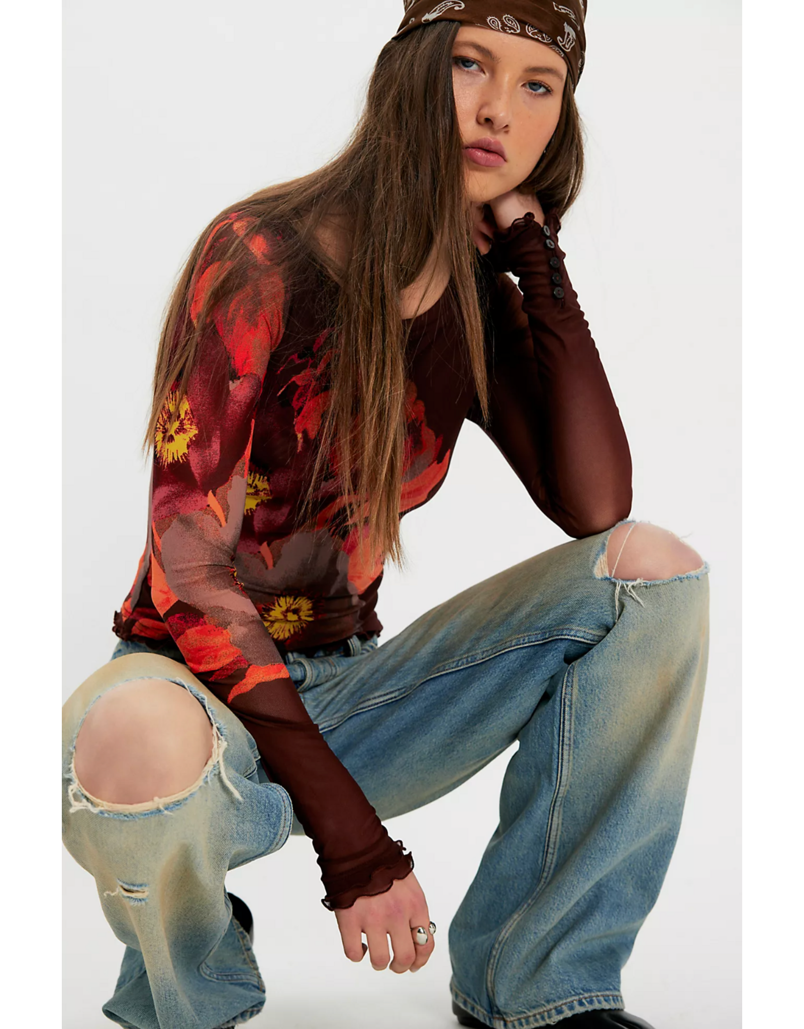 Free people Free People - Lilly Printed Long Sleeve Top (Cocoa)